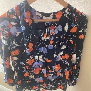 Joie Maizie Caviar 100% Silk Floral Blouse NWT Size XXS